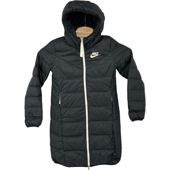 Women's BLK Nike NSW Reversible Windrunner Down Fill Duck Parka Puffer Jacket XS - Picture 1 of 11